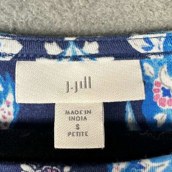 J Jill Dress Womens Small Petite Blue Floral Stretch Midi Resort Preppy Beach - Picture 9 of 15